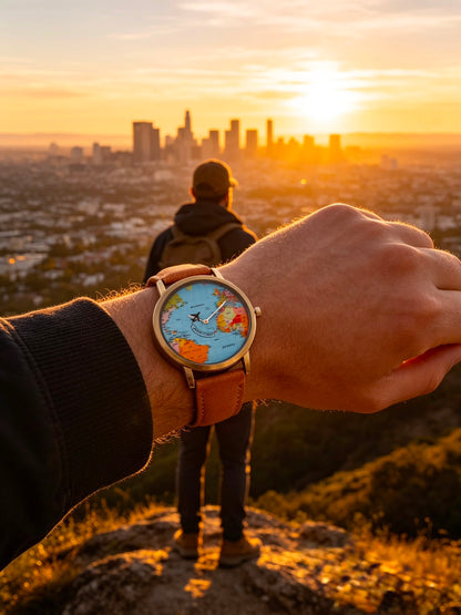 World Map Travel Watch – Premium Leather Strap | Quartz Movement | Vintage Style