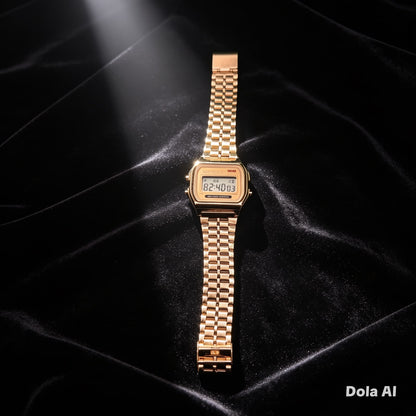 XD WEAR Vintage Gold Digital Watch – Luxury Stainless Steel Unisex Timepiece