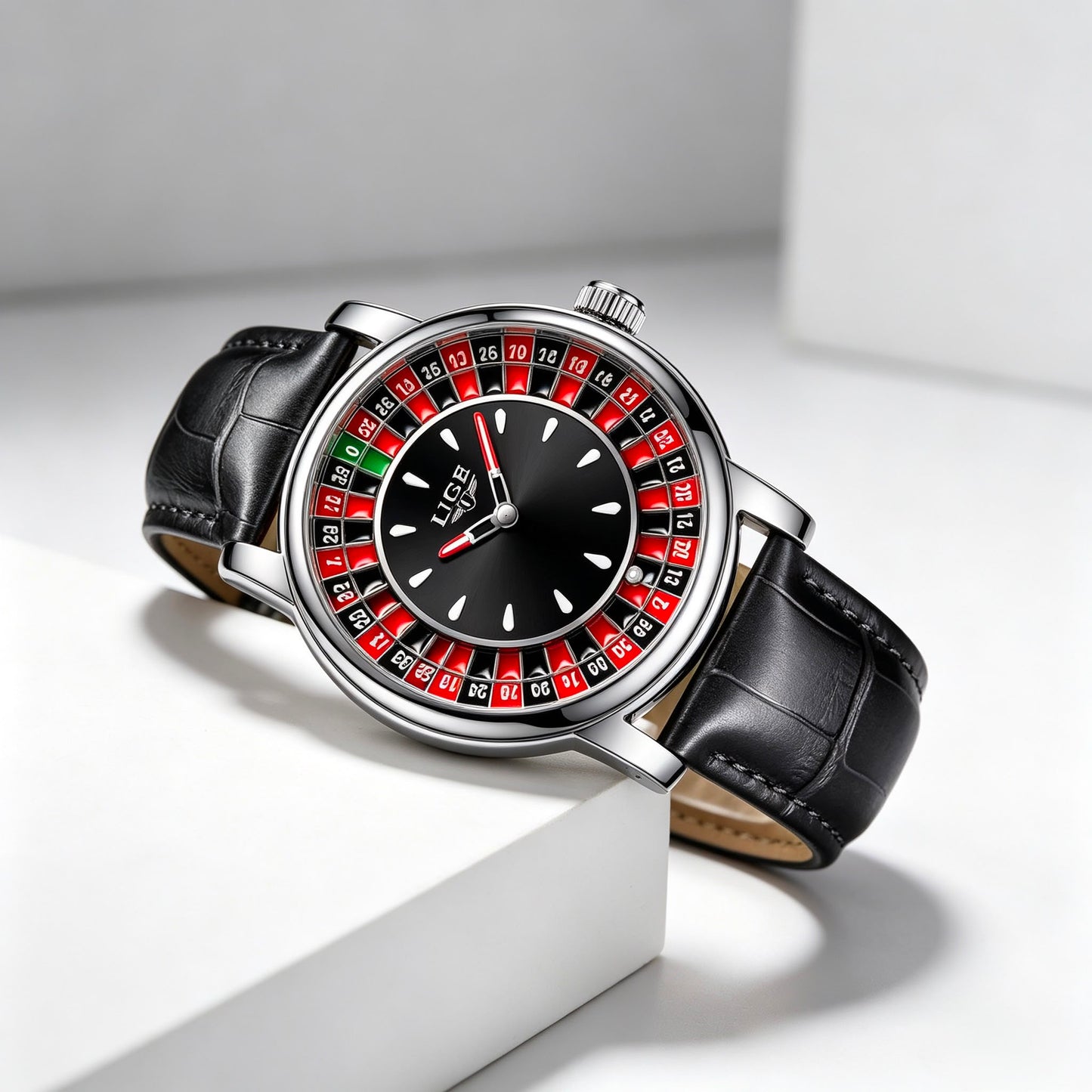 Luxury Roulette Dial Men's Watch – Genuine Leather Strap | Quartz Movement | Premium Rose Gold Finish
