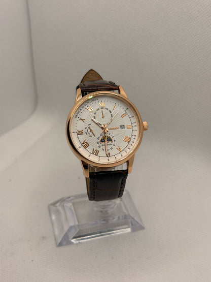 Moonphase Watch | Rose Gold Case | Brown Leather Strap | Luxury Men's Dress Watch