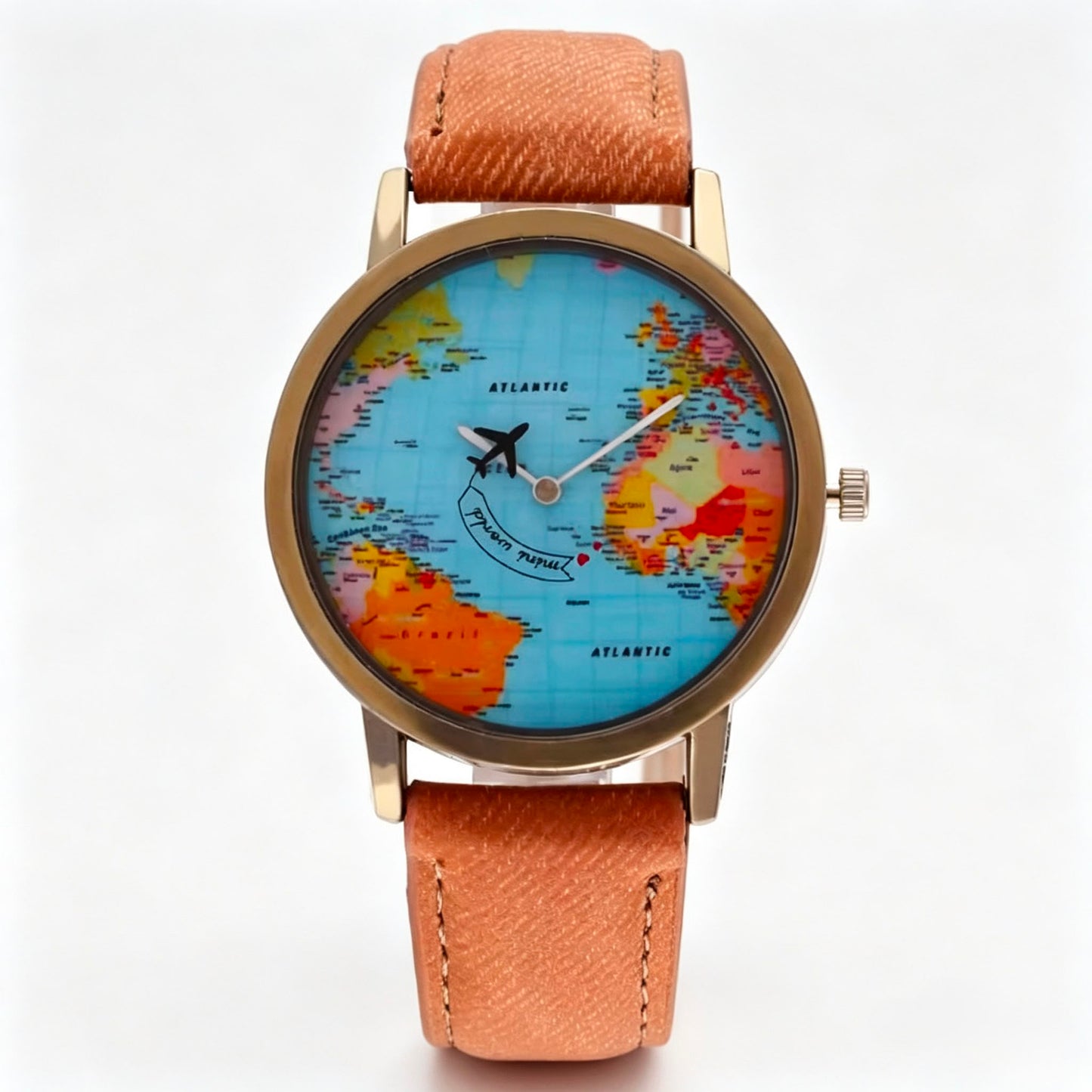 World Map Travel Watch – Premium Leather Strap | Quartz Movement | Vintage Style