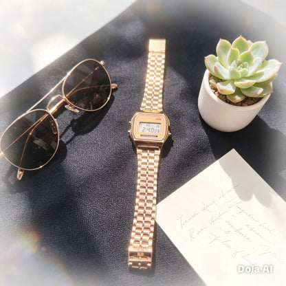 XD WEAR Vintage Gold Digital Watch – Luxury Stainless Steel Unisex Timepiece