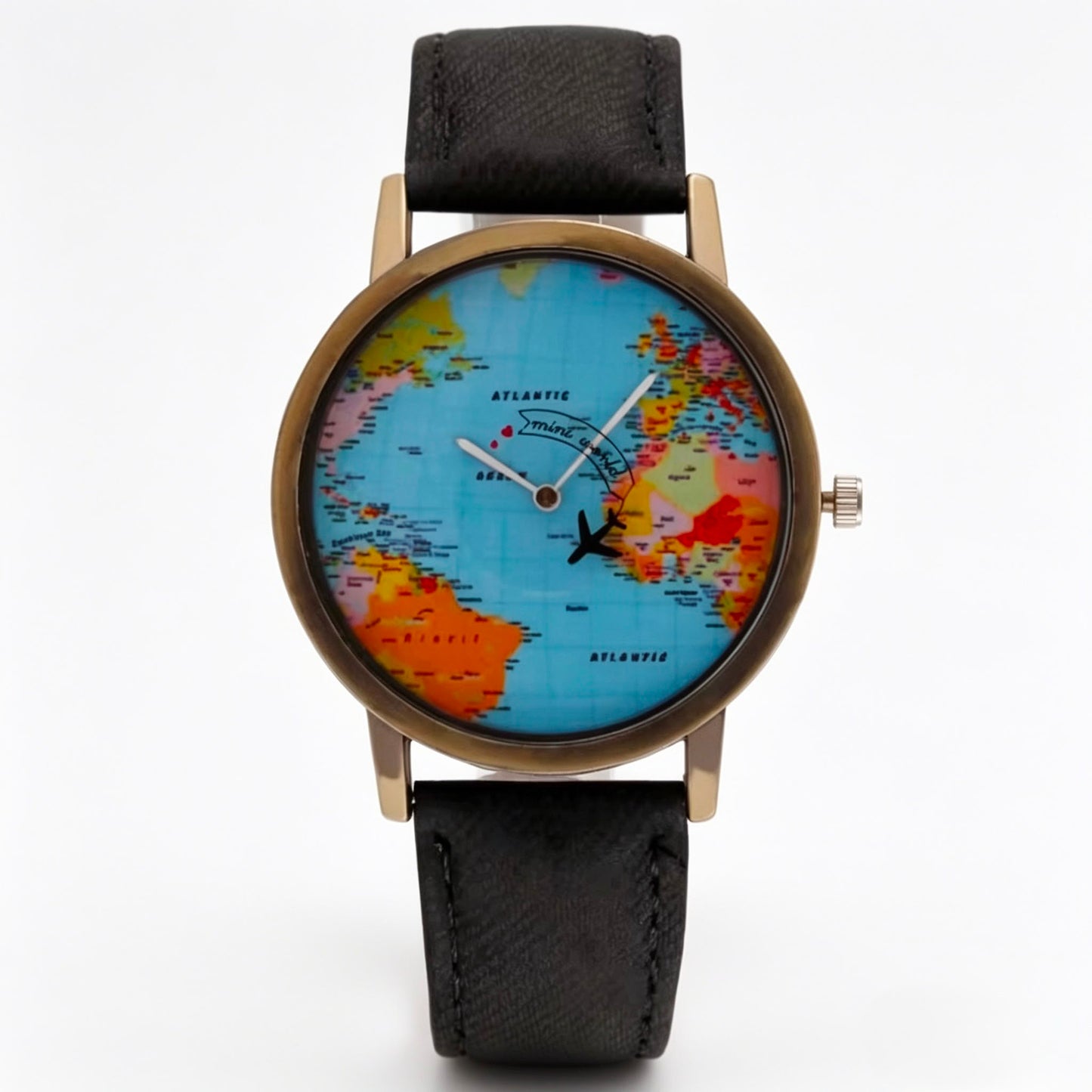 World Map Travel Watch – Premium Leather Strap | Quartz Movement | Vintage Style