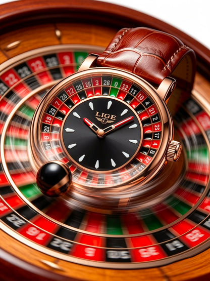 Luxury Roulette Dial Men's Watch – Genuine Leather Strap | Quartz Movement | Premium Rose Gold Finish