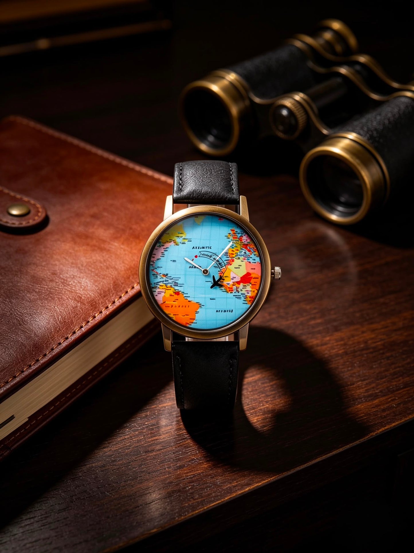 World Map Travel Watch – Premium Leather Strap | Quartz Movement | Vintage Style