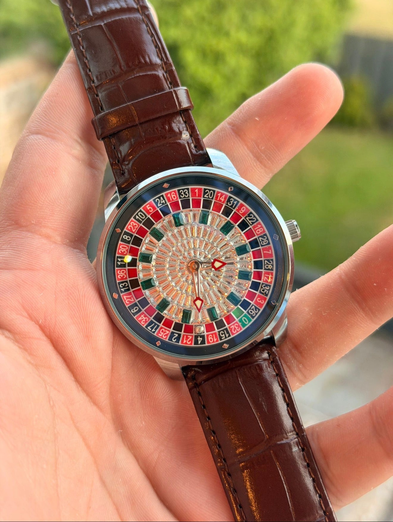 Unique Casino Roulette Design Watch - Brown Leather Strap