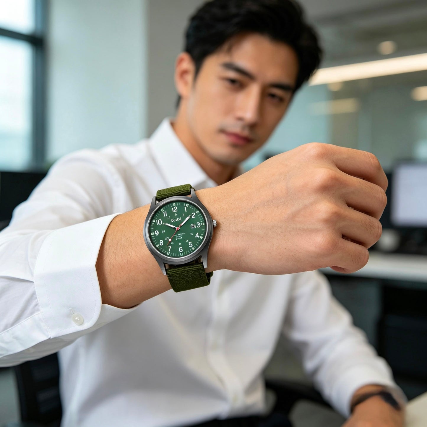 SOKI Military Field Watch – Green Canvas Strap | Quartz Movement | Water Resistant