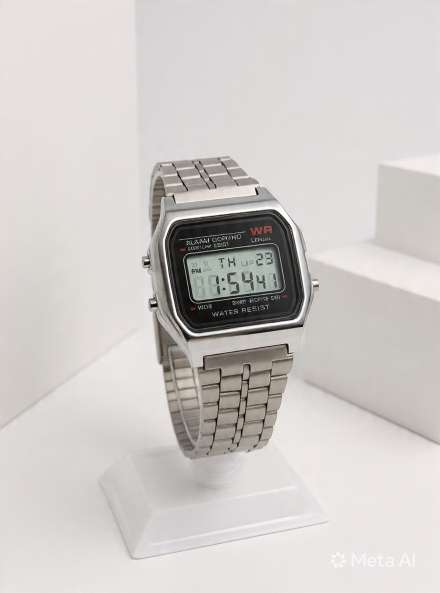 Premium Stainless Steel Digital Watch | Water Resistant & Day-Date Display ⭐
