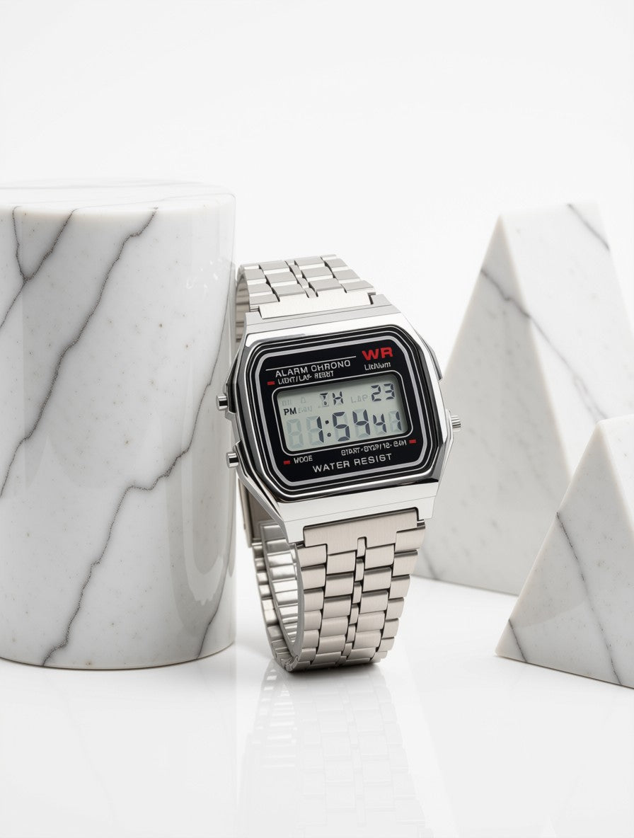 Premium Stainless Steel Digital Watch | Water Resistant & Day-Date Display ⭐