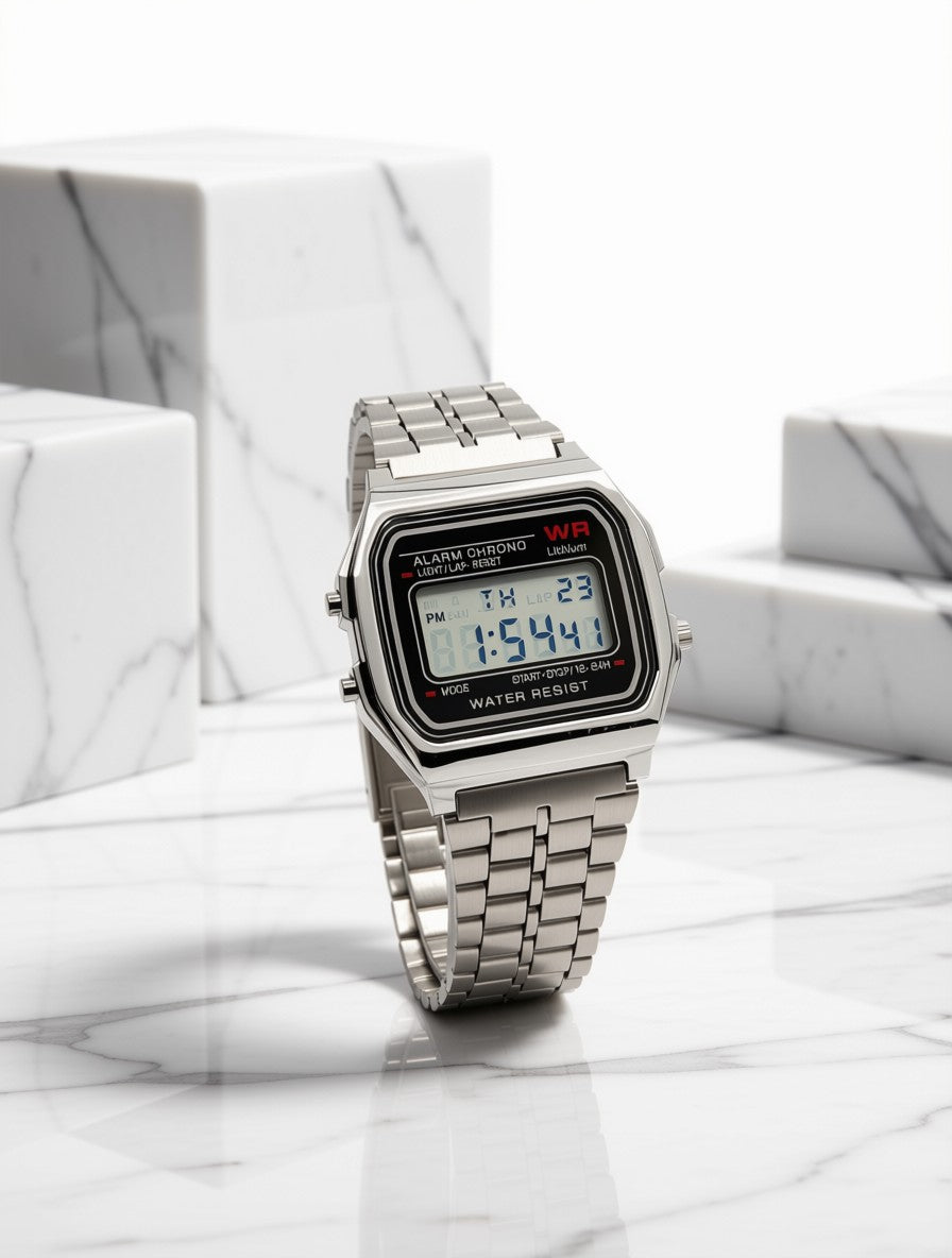 Premium Stainless Steel Digital Watch | Water Resistant & Day-Date Display ⭐