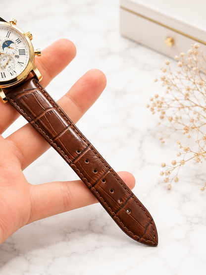 Chenxi Men's Luxury Quartz Watch – Brown Leather Strap | Gold Case | Moon Phase Design