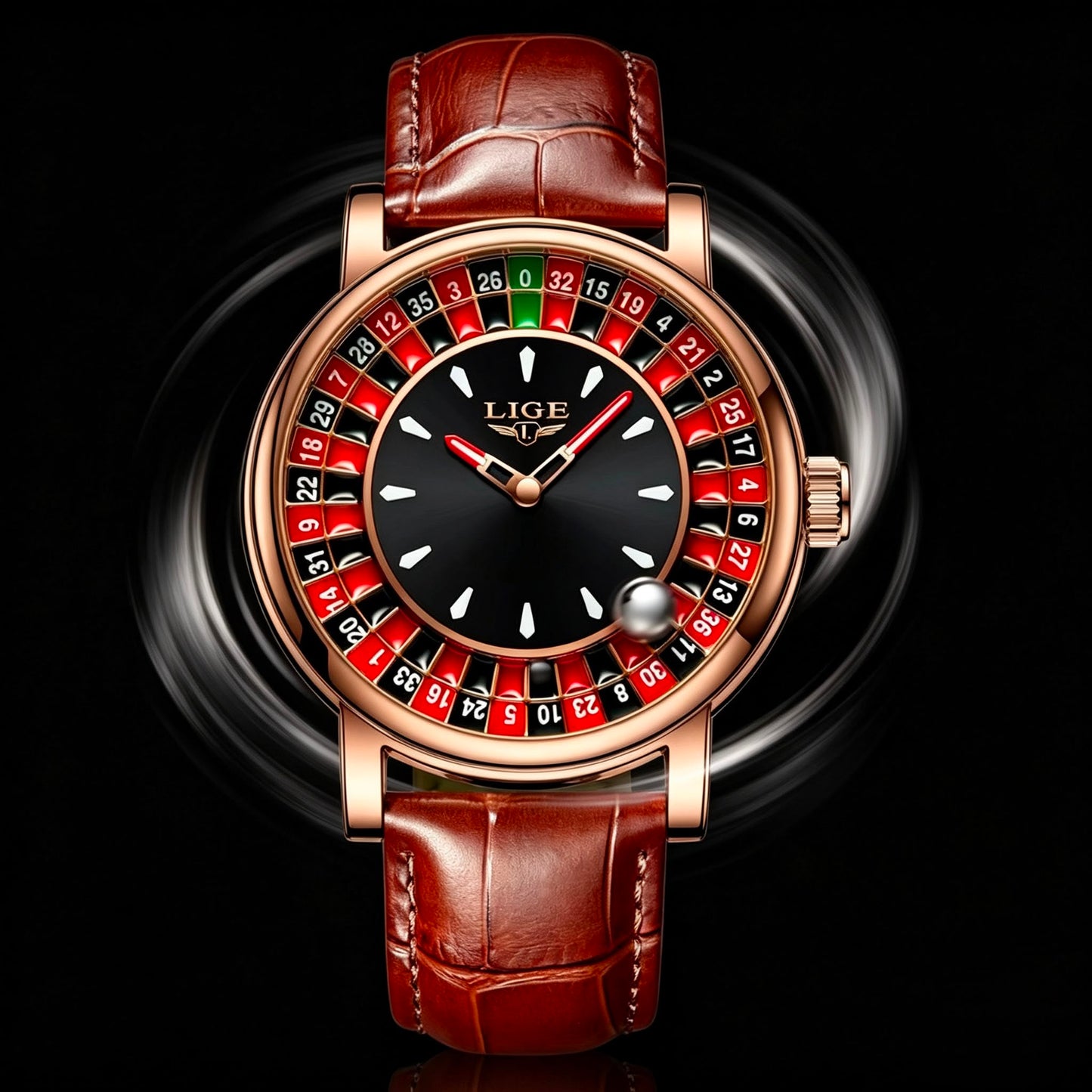 Luxury Roulette Dial Men's Watch – Genuine Leather Strap | Quartz Movement | Premium Rose Gold Finish