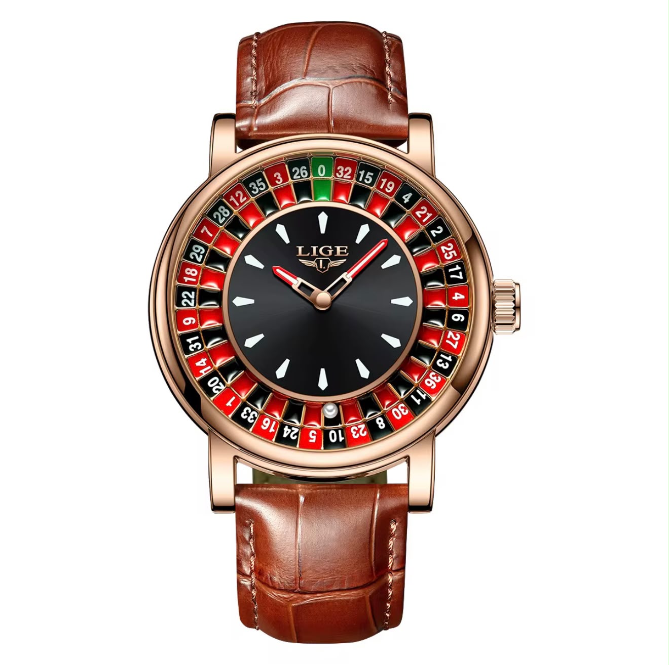Luxury Roulette Dial Men's Watch – Genuine Leather Strap | Quartz Movement | Premium Rose Gold Finish