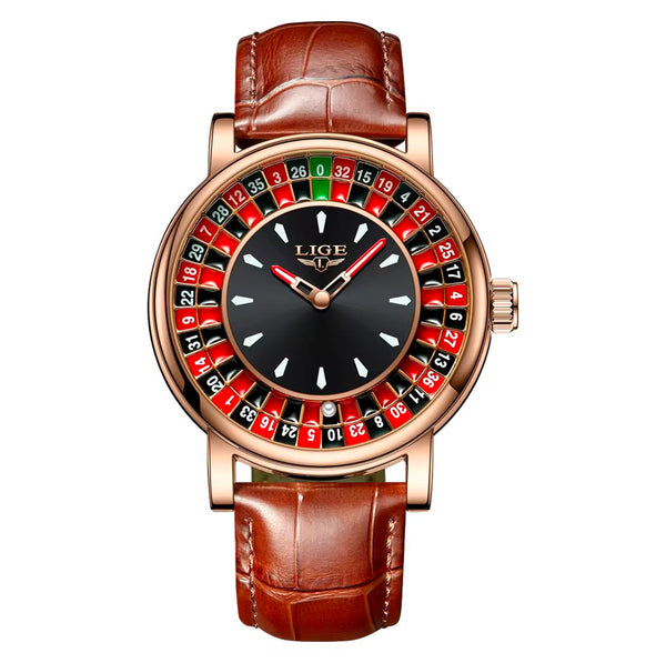 Luxury Roulette Dial Men's Watch – Genuine Leather Strap | Quartz Movement | Premium Rose Gold Finish